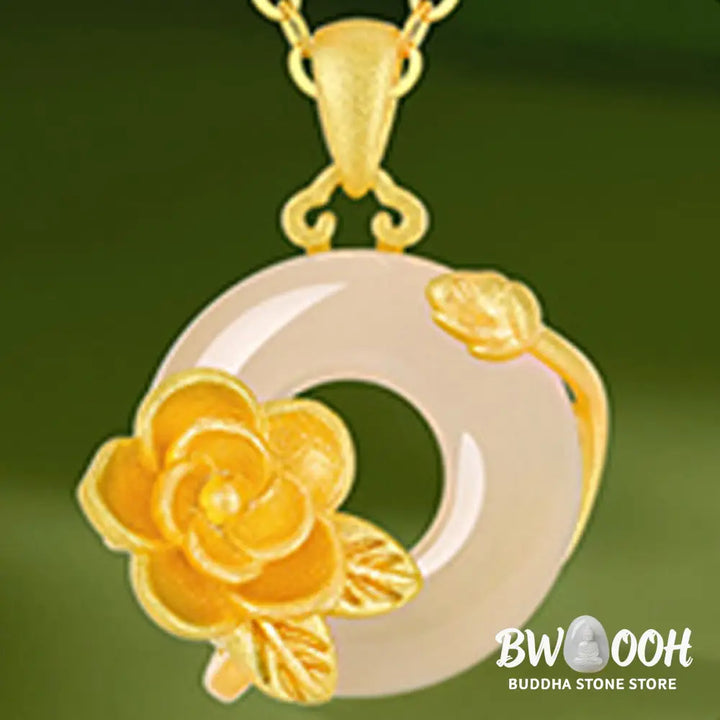 Buddha Stones Chalcedony 925 Sterling Silver Peace Buckle Flowers Necklace Pendant - BWOOOH - Necklaces &amp; Pendants