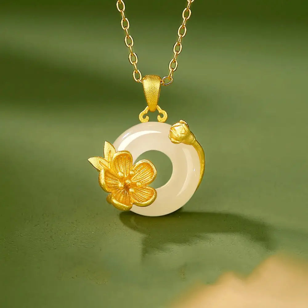 Buddha Stones Chalcedony 925 Sterling Silver Peace Buckle Flowers Necklace Pendant - BWOOOH - Necklaces & Pendants