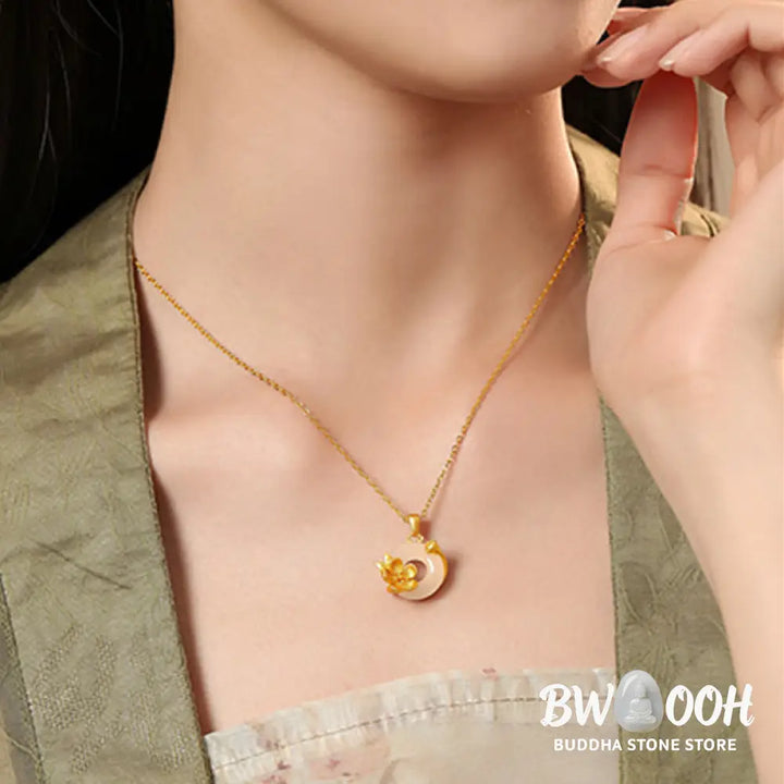 Buddha Stones Chalcedony 925 Sterling Silver Peace Buckle Flowers Necklace Pendant - BWOOOH - Necklaces &amp; Pendants