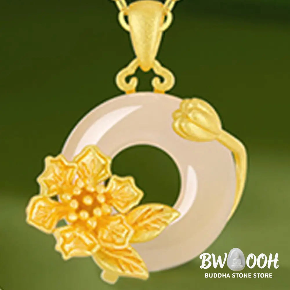 Buddha Stones Chalcedony 925 Sterling Silver Peace Buckle Flowers Necklace Pendant - BWOOOH - Necklaces &amp; Pendants