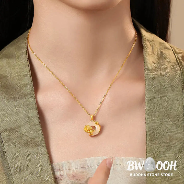 Buddha Stones Chalcedony 925 Sterling Silver Peace Buckle Flowers Necklace Pendant - BWOOOH - Necklaces &amp; Pendants