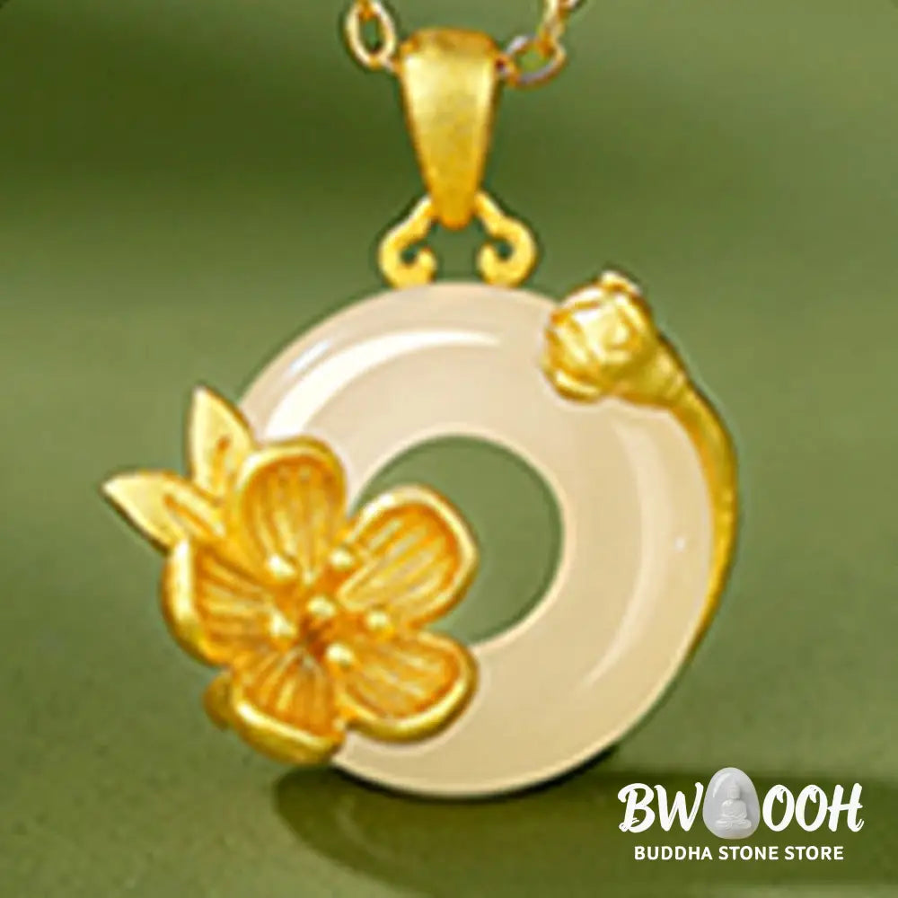 Buddha Stones Chalcedony 925 Sterling Silver Peace Buckle Flowers Necklace Pendant - BWOOOH - Necklaces & Pendants