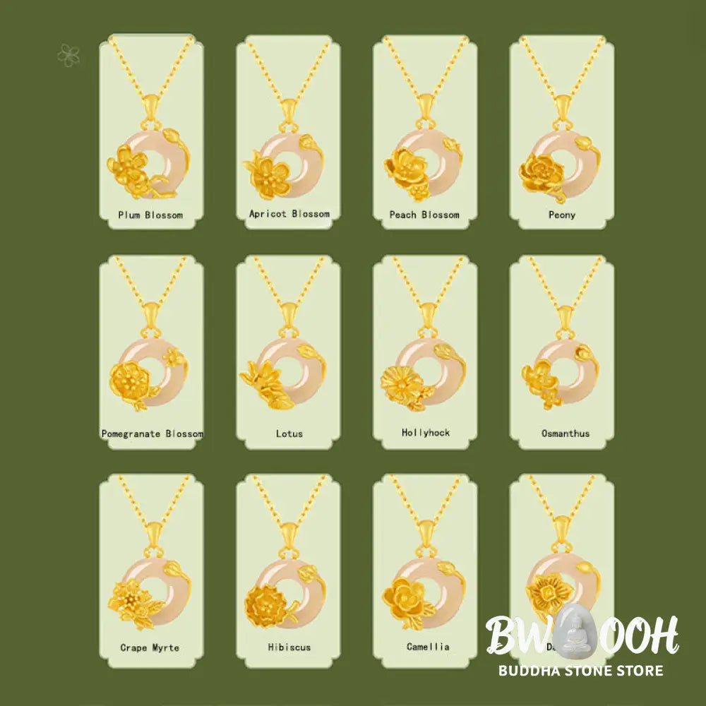 Buddha Stones Chalcedony 925 Sterling Silver Peace Buckle Flowers Necklace Pendant - BWOOOH - Necklaces &amp; Pendants