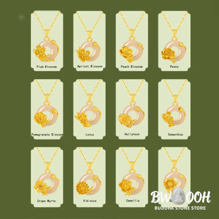 Buddha Stones Chalcedony 925 Sterling Silver Peace Buckle Flowers Necklace Pendant - BWOOOH - Necklaces &amp; Pendants