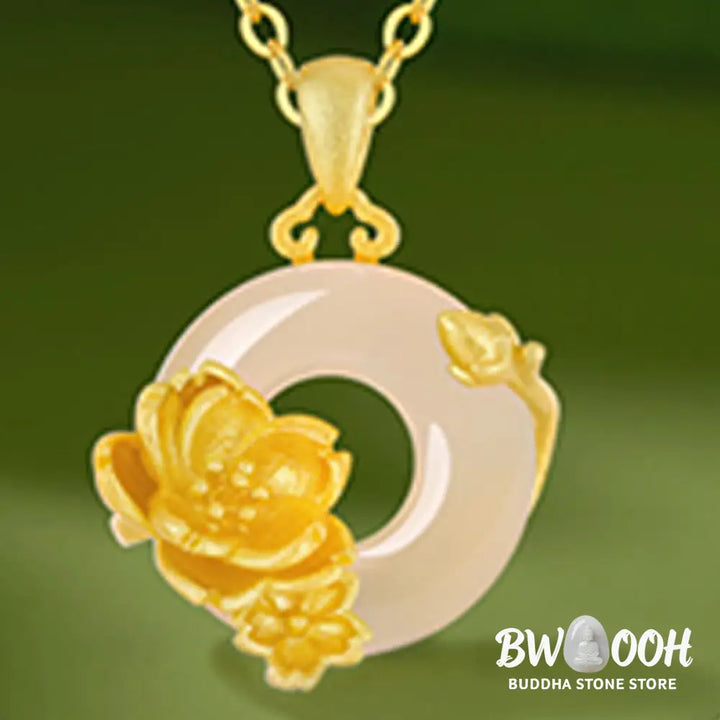 Buddha Stones Chalcedony 925 Sterling Silver Peace Buckle Flowers Necklace Pendant - BWOOOH - Necklaces &amp; Pendants