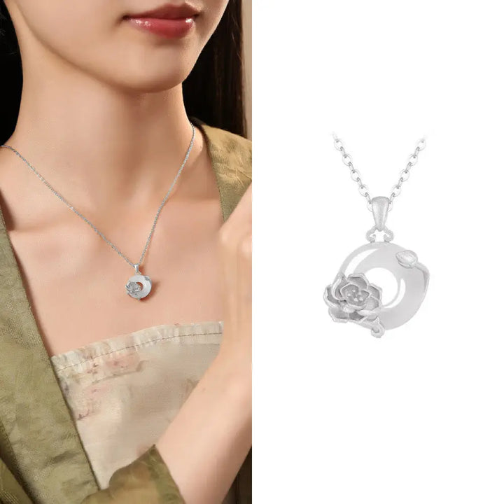 Buddha Stones Chalcedony 925 Sterling Silver Peace Buckle Flowers Necklace Pendant - BWOOOH - Peony / 925 Sterling