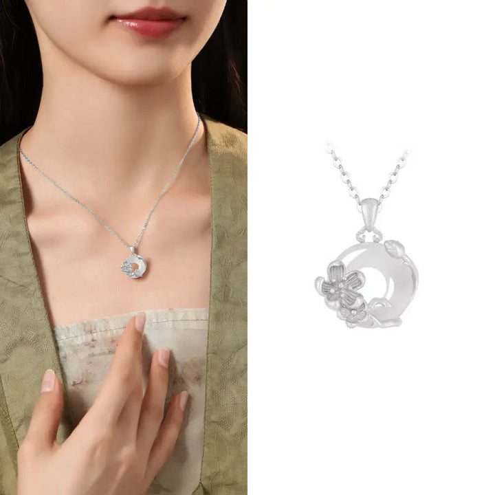 Buddha Stones Chalcedony 925 Sterling Silver Peace Buckle Flowers Necklace Pendant - BWOOOH - Plum Blossom / 925
