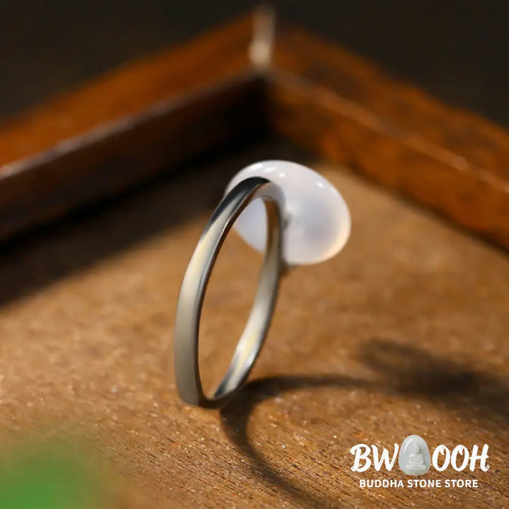 Buddha Stones Chalcedony Bamboo Leaf Pattern Positive Adjustable Ring - 44-46.5mm(Adjustable) - Ring