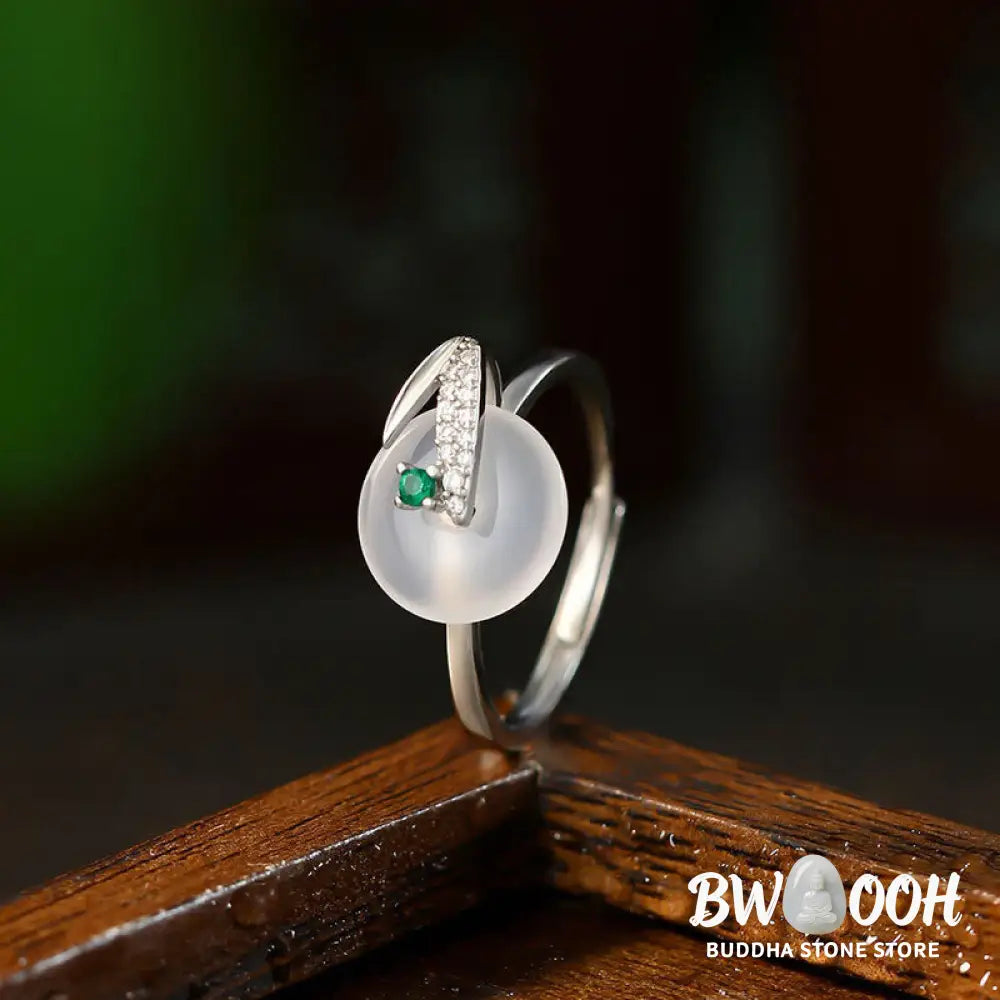 Buddha Stones Chalcedony Bamboo Leaf Pattern Positive Adjustable Ring - 44-46.5mm(Adjustable) - Ring