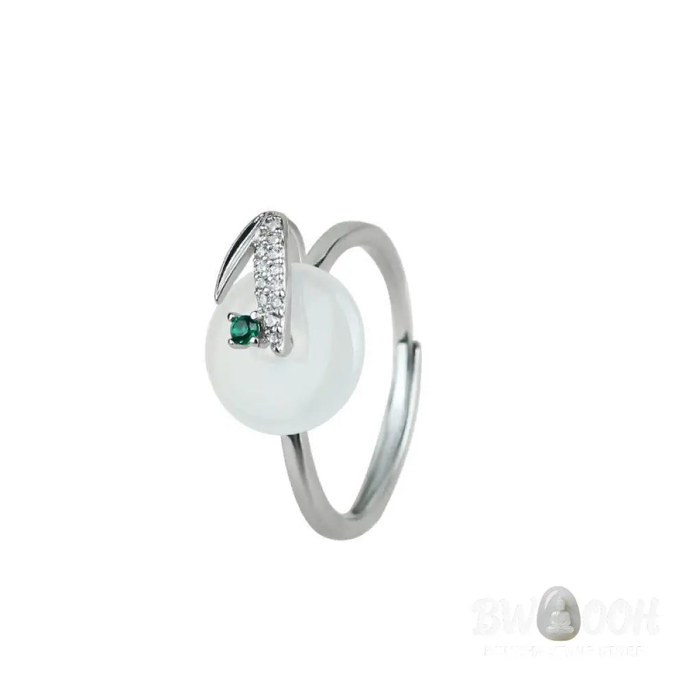 Buddha Stones Chalcedony Bamboo Leaf Pattern Positive Adjustable Ring - 44-46.5mm(Adjustable) - Ring