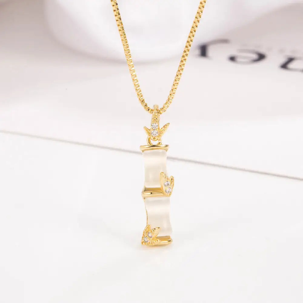 Buddha Stones Chalcedony Bamboo Pattern Harmony Necklace Pendant - BWOOOH - Gold - Necklaces & Pendants