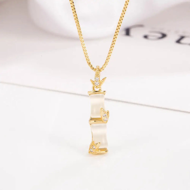 Buddha Stones Chalcedony Bamboo Pattern Harmony Necklace Pendant - BWOOOH - Gold - Necklaces &amp; Pendants