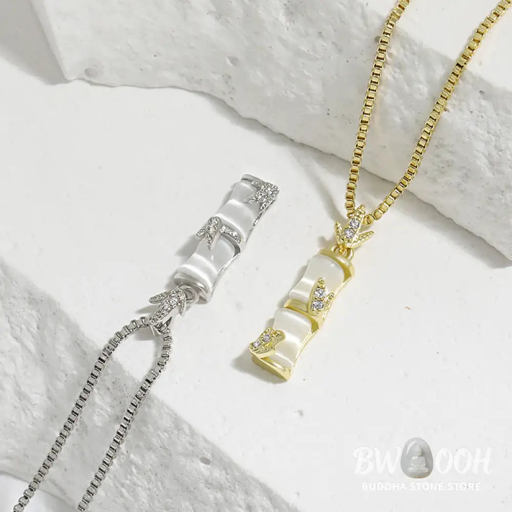 Buddha Stones Chalcedony Bamboo Pattern Harmony Necklace Pendant - BWOOOH - Necklaces &amp; Pendants