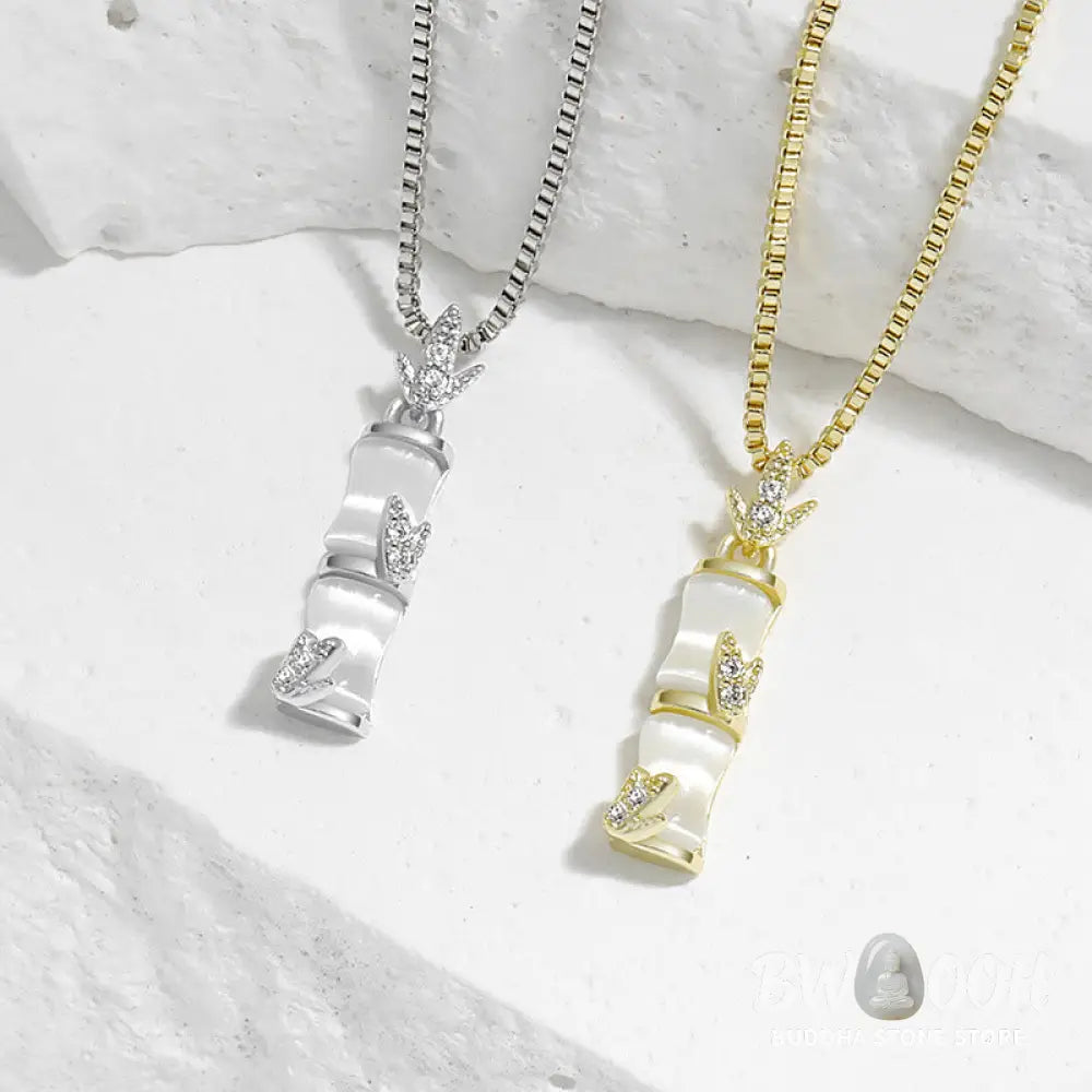 Buddha Stones Chalcedony Bamboo Pattern Harmony Necklace Pendant - BWOOOH - Necklaces & Pendants
