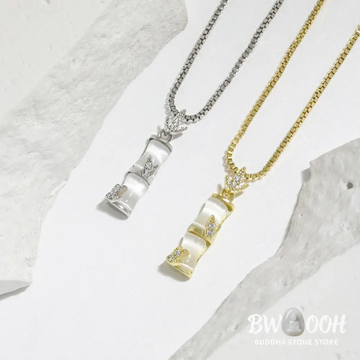 Buddha Stones Chalcedony Bamboo Pattern Harmony Necklace Pendant - BWOOOH - Necklaces &amp; Pendants