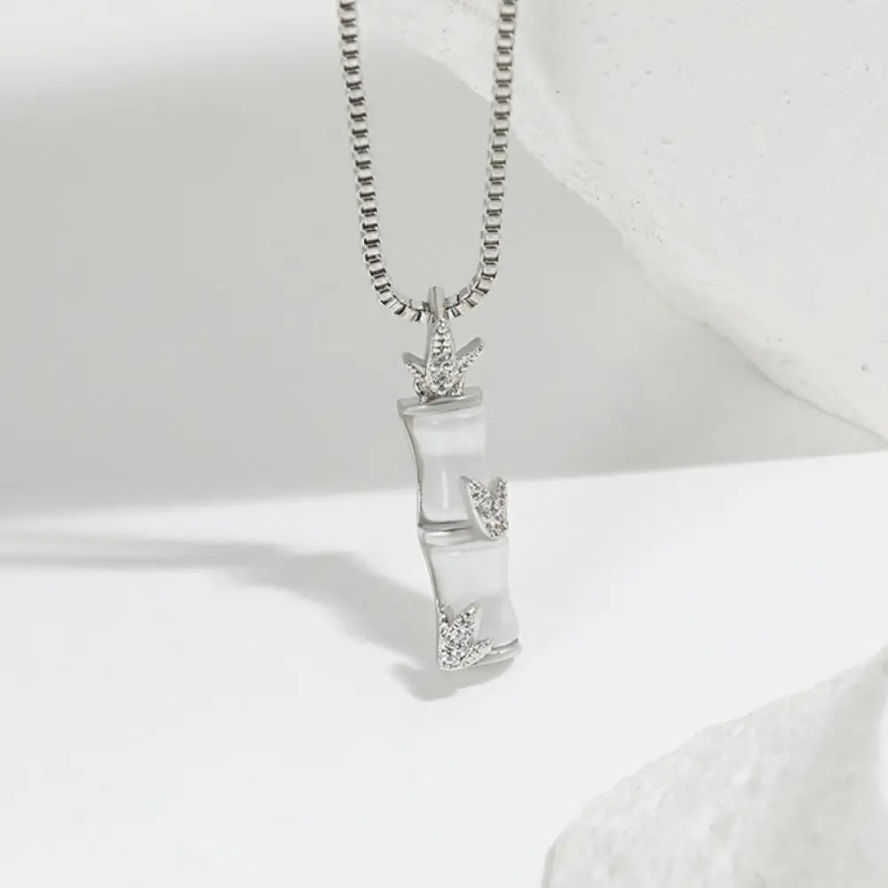 Buddha Stones Chalcedony Bamboo Pattern Harmony Necklace Pendant - BWOOOH - Silver - Necklaces &amp; Pendants
