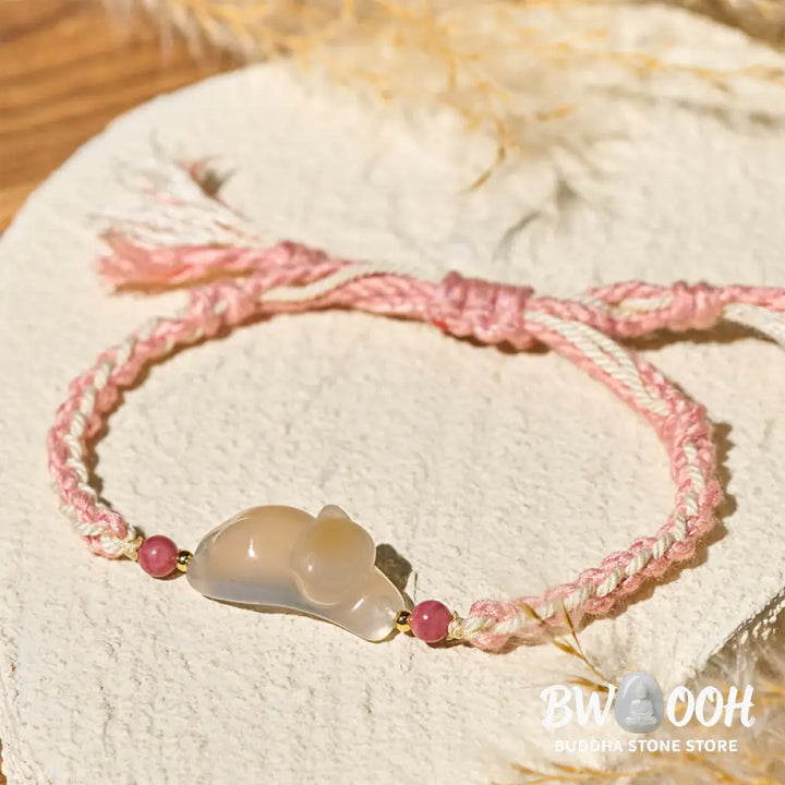 Buddha Stones Chalcedony Cat Positive Harmony Bracelet - Chalcedony Cat(Wrist Circumference: 17-18cm) - Bracelet