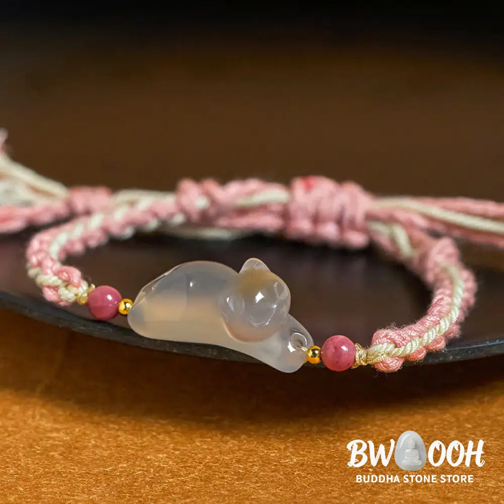 Buddha Stones Chalcedony Cat Positive Harmony Bracelet - Chalcedony Cat(Wrist Circumference: 17-18cm) - Bracelet