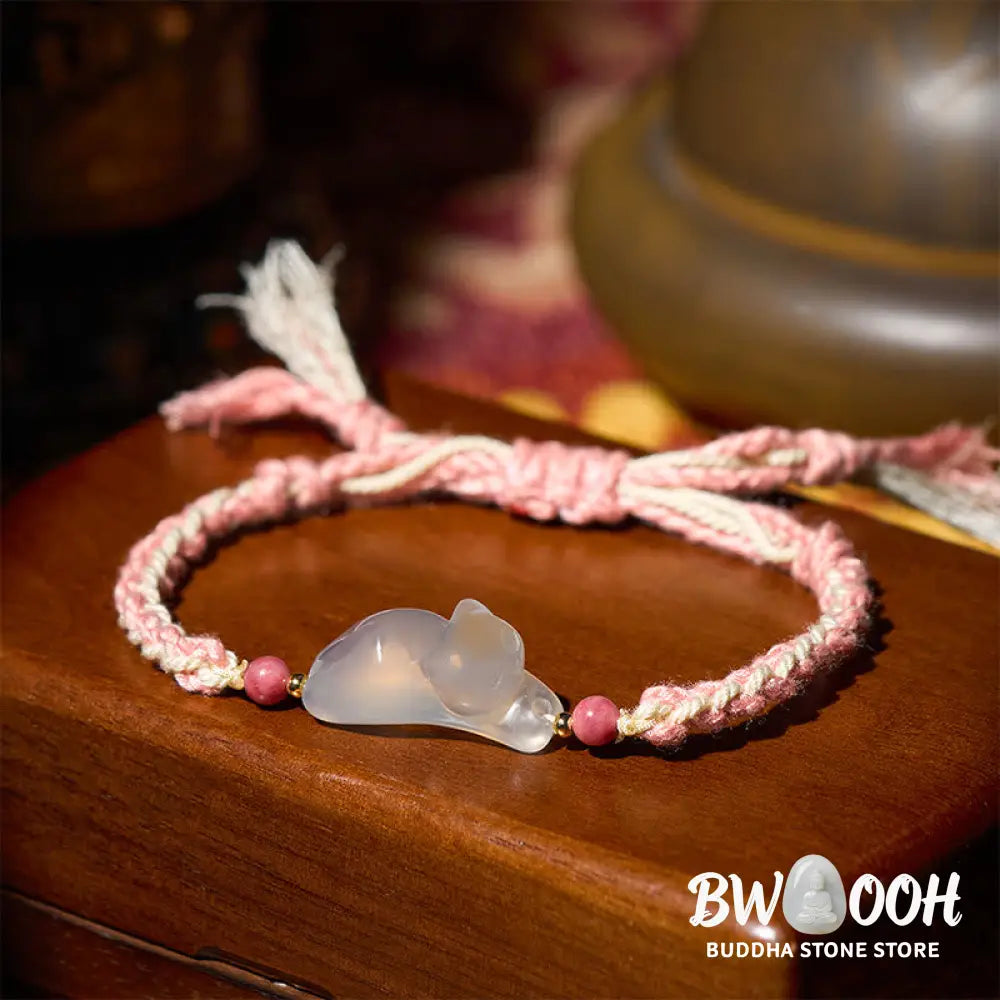 Buddha Stones Chalcedony Cat Positive Harmony Bracelet - Chalcedony Cat(Wrist Circumference: 17-18cm) - Bracelet