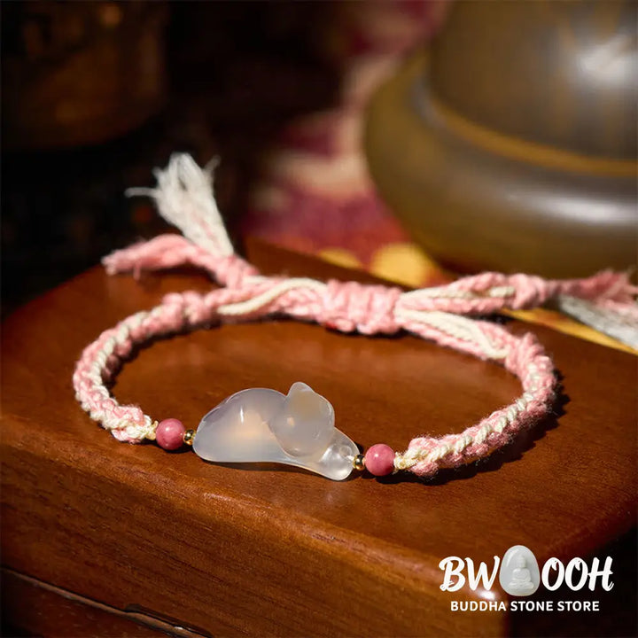Buddha Stones Chalcedony Cat Positive Harmony Bracelet - Chalcedony Cat(Wrist Circumference: 17-18cm) - Bracelet