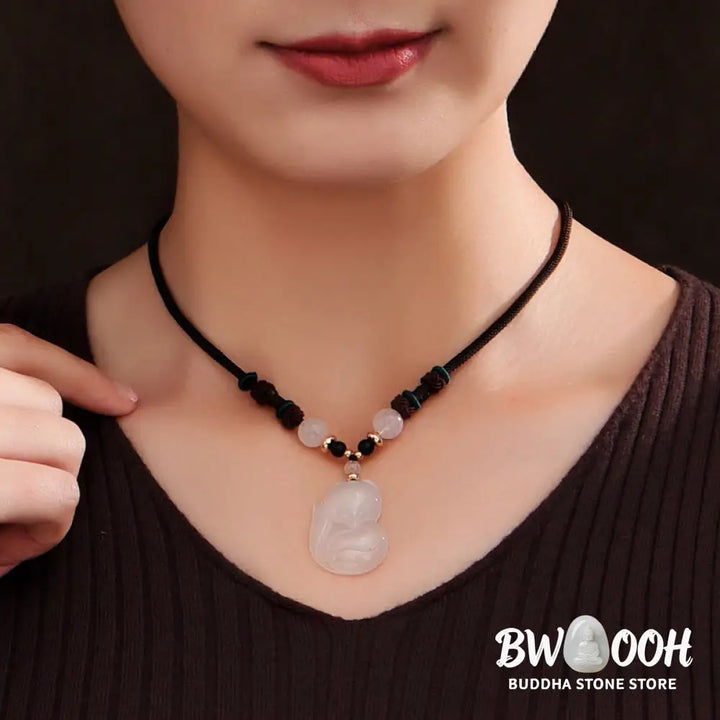 Buddha Stones Chalcedony Fox Pink Crystal Bead Harmony String Necklace Pendant - BWOOOH - Chalcedony(Positive♥Harmony)