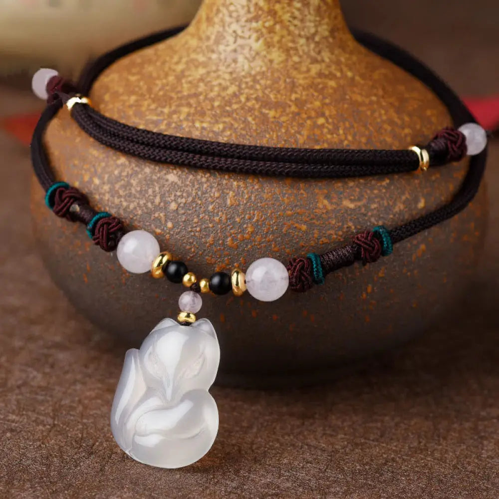 BWOOOH chalcedony fox pink crystal bead harmony string necklace pendant natural stone spiritual jewelry