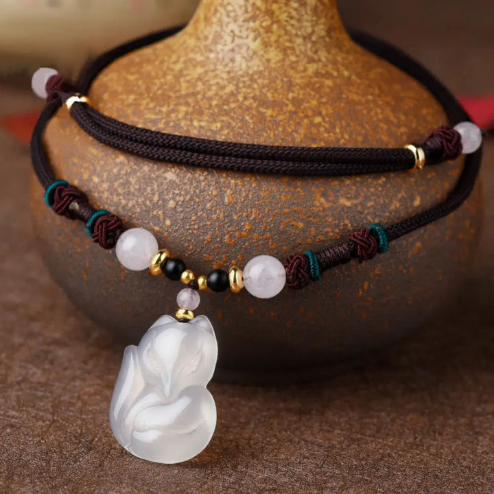 BWOOOH chalcedony fox pink crystal bead harmony string necklace pendant natural stone spiritual jewelry