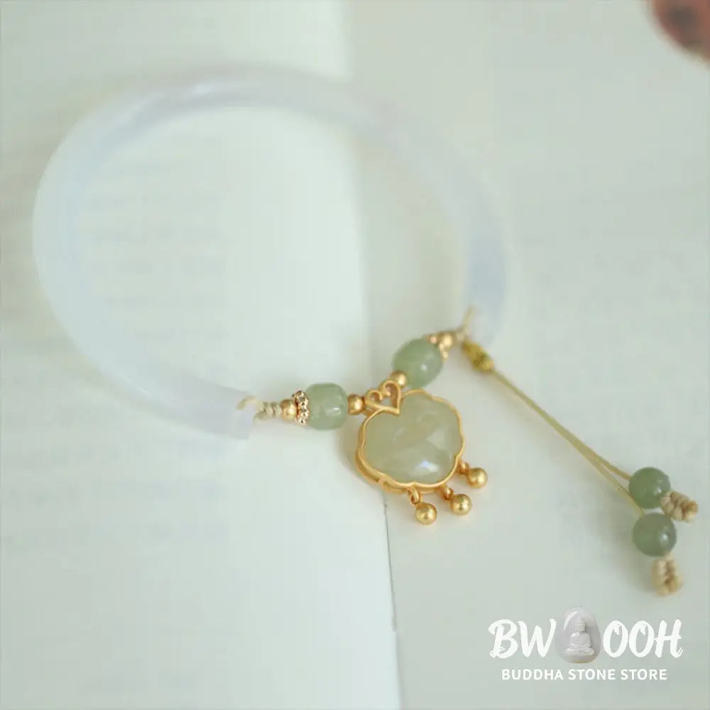 Buddha Stones Chalcedony Hetian Jade 925 Sterling Silver Auspicious Cloud Ruyi Lock Harmony Cuff Half Bracelet Bangle