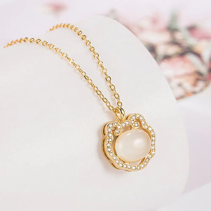 Buddha Stones Chalcedony Lock of Good Wishes Positive Necklace Pendant - BWOOOH - Gold Chalcedony - Necklaces &amp; Pendants