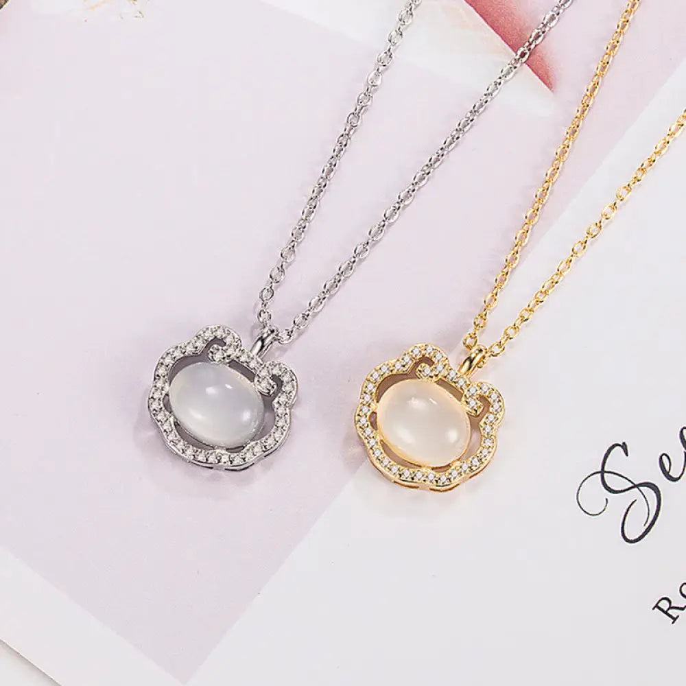 Buddha Stones Chalcedony Lock of Good Wishes Positive Necklace Pendant - BWOOOH - Necklaces & Pendants