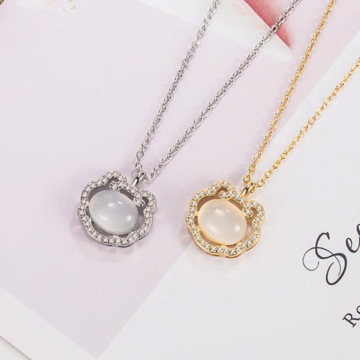 Buddha Stones Chalcedony Lock of Good Wishes Positive Necklace Pendant - BWOOOH - Necklaces &amp; Pendants