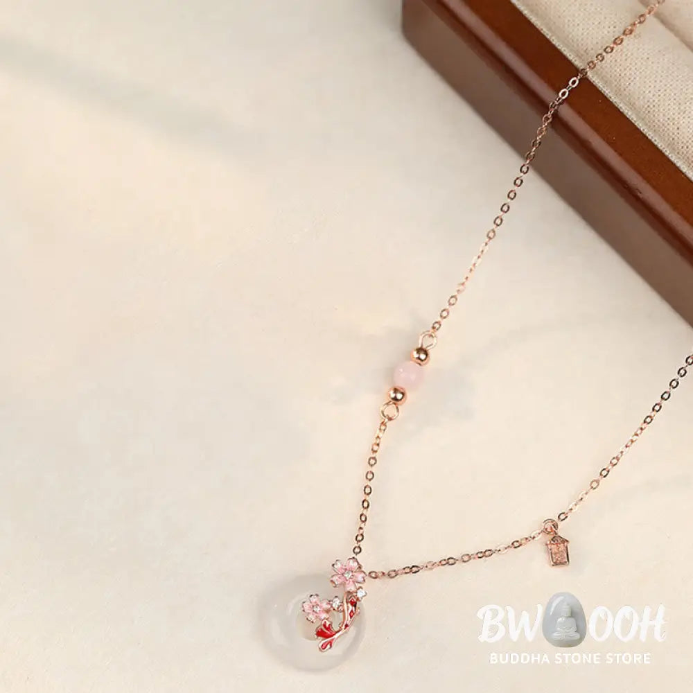 Buddha Stones Chalcedony Pink Crystal 925 Sterling Silver Flowers Koi Fish Peace Buckle Positive Necklace Pendant