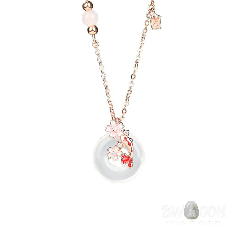 Buddha Stones Chalcedony Pink Crystal 925 Sterling Silver Flowers Koi Fish Peace Buckle Positive Necklace Pendant