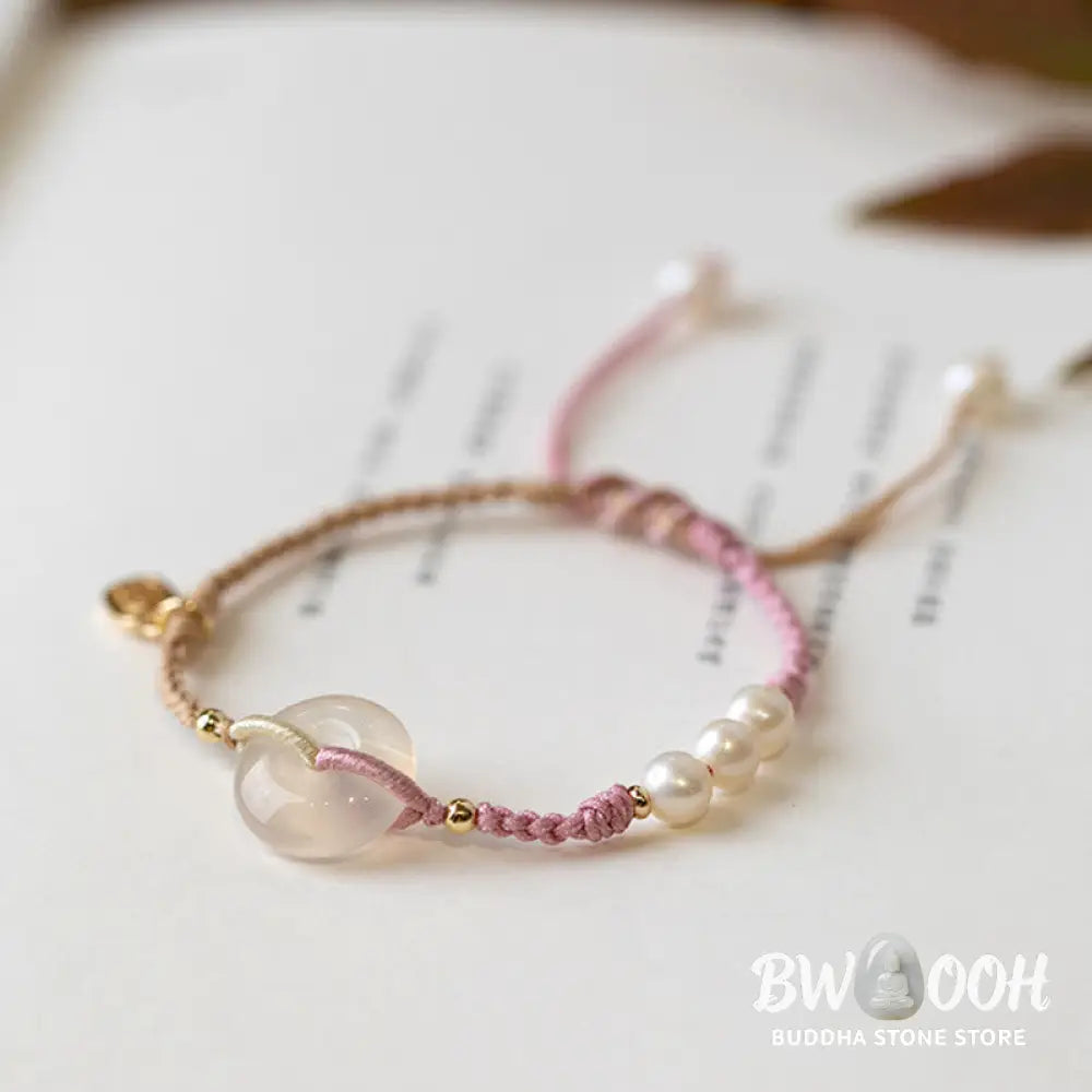 Buddha Stones Chalcedony Round Peace Buckle Positive String Bracelet - BWOOOH - Bracelet