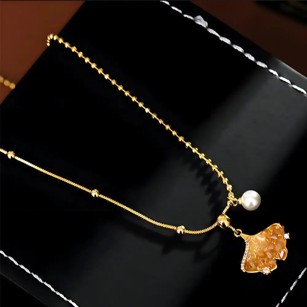 Buddha Stones Champagne Citrine Copper Pearl Properity Protection Necklace Pendant - BWOOOH - Citrine(Properity ♥