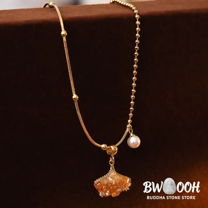 Buddha Stones Champagne Citrine Copper Pearl Properity Protection Necklace Pendant - BWOOOH - Citrine(Properity ♥