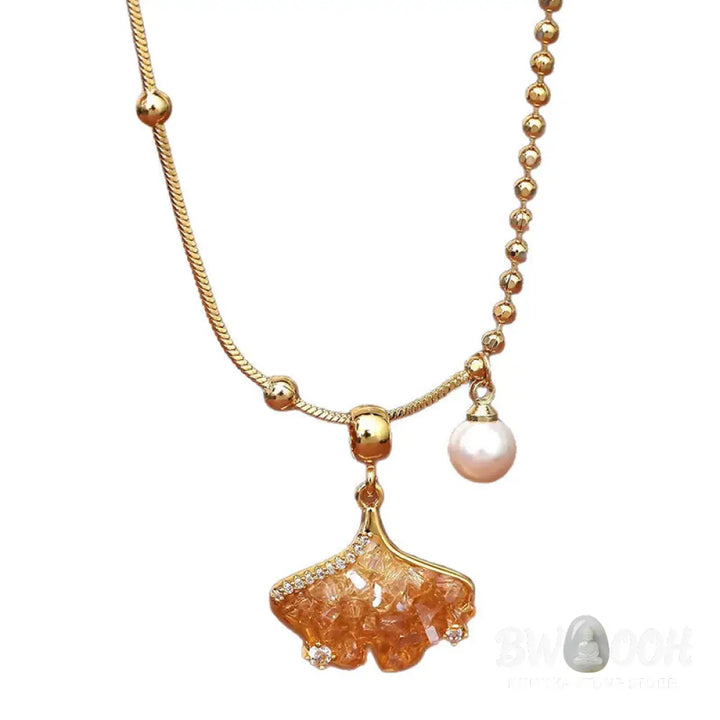 Buddha Stones Champagne Citrine Copper Pearl Properity Protection Necklace Pendant - BWOOOH - Citrine(Properity ♥