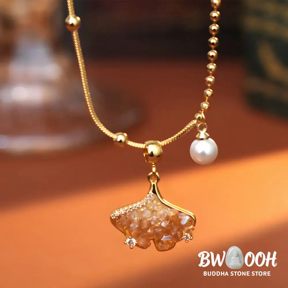 Buddha Stones Champagne Citrine Copper Pearl Properity Protection Necklace Pendant - BWOOOH - Citrine(Properity ♥
