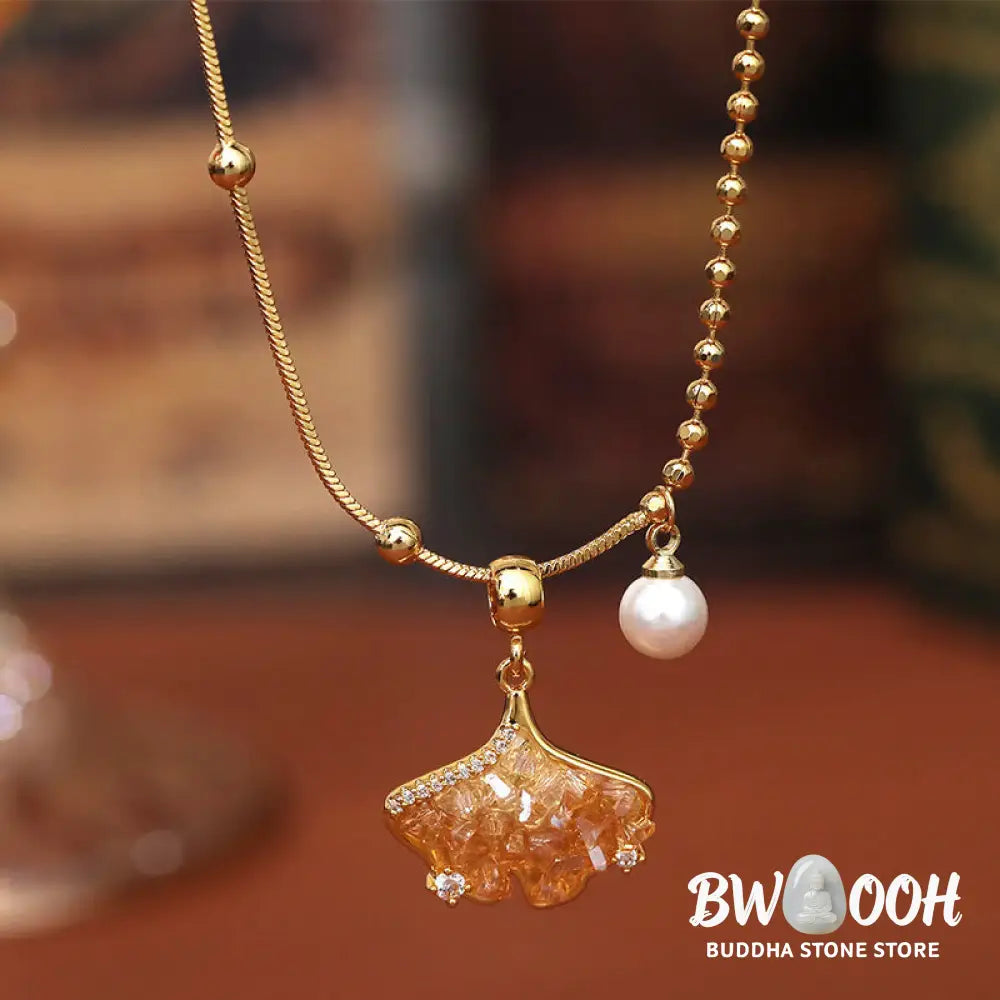 Buddha Stones Champagne Citrine Copper Pearl Properity Protection Necklace Pendant - BWOOOH - Citrine(Properity ♥