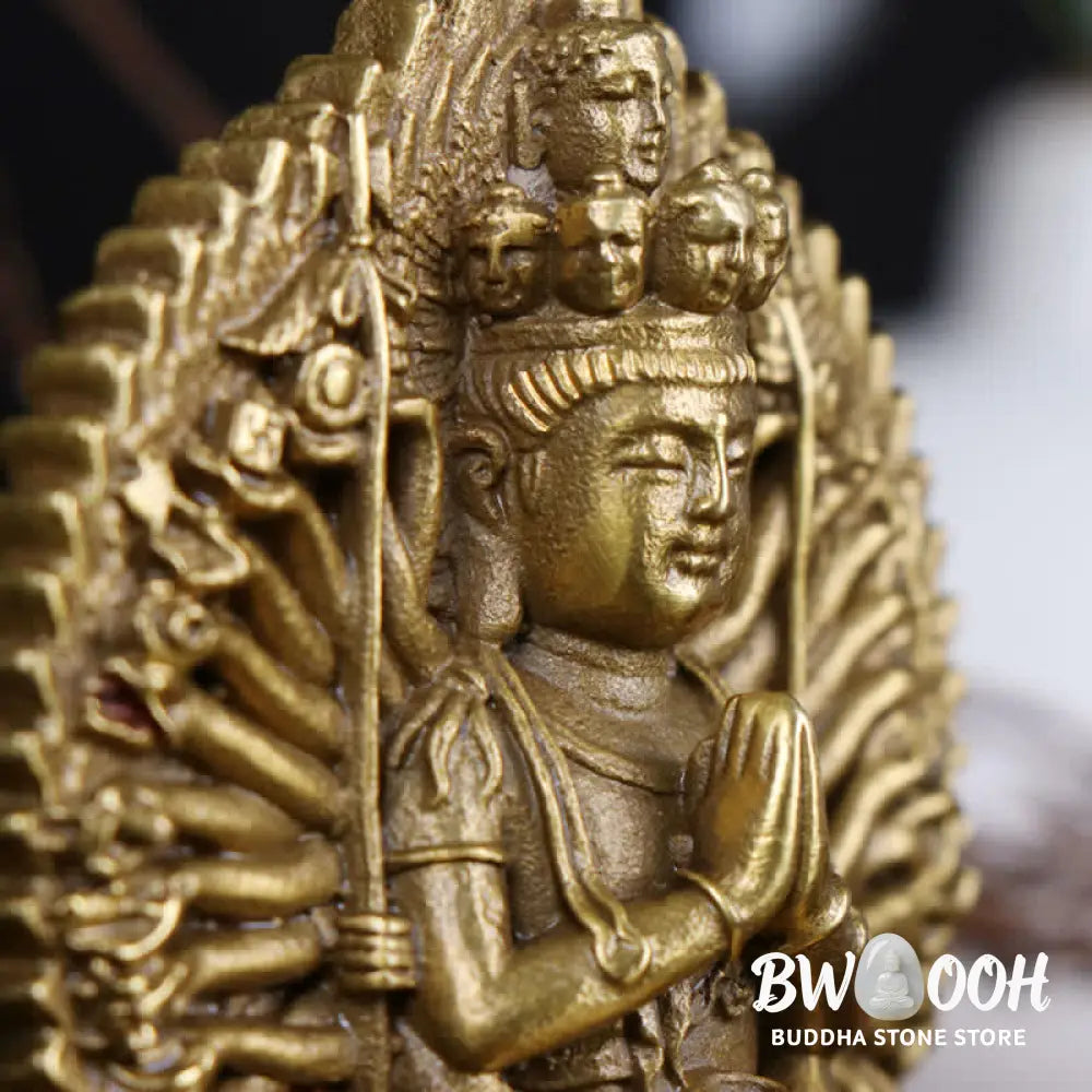 BWOOOH Chenrezig Thousand-handed Avalokitesvara Figurine Double-sided Kuan Yin Bodhisattva Protection Solid