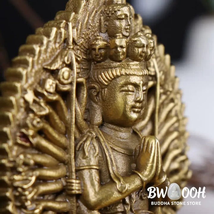 BWOOOH Chenrezig Thousand-handed Avalokitesvara Figurine Double-sided Kuan Yin Bodhisattva Protection Solid