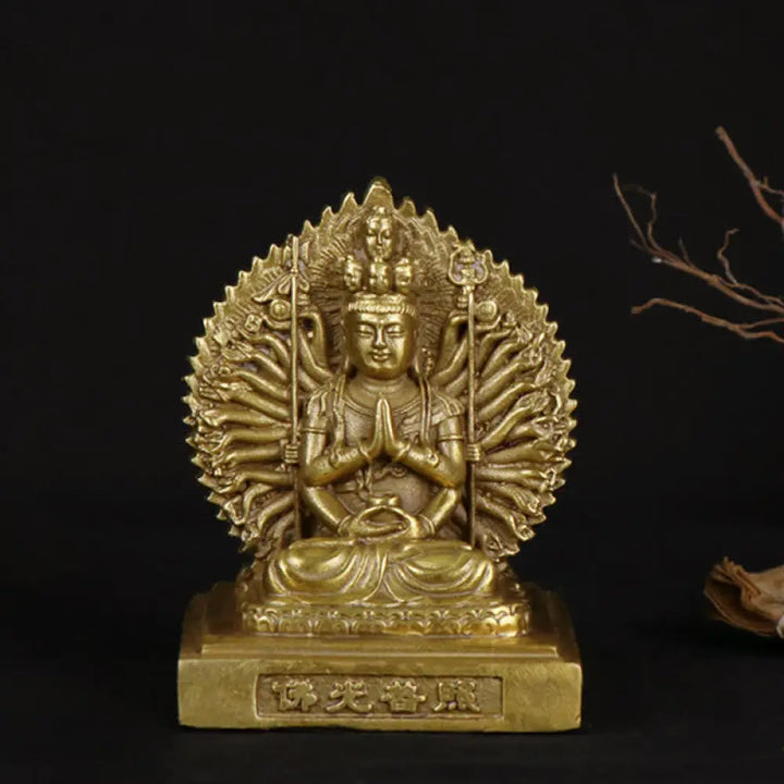 BWOOOH Chenrezig Thousand-handed Avalokitesvara Figurine Double-sided Kuan Yin Bodhisattva Protection Solid