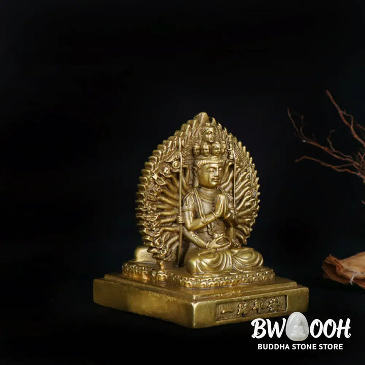 BWOOOH Chenrezig Thousand-handed Avalokitesvara Figurine Double-sided Kuan Yin Bodhisattva Protection Solid