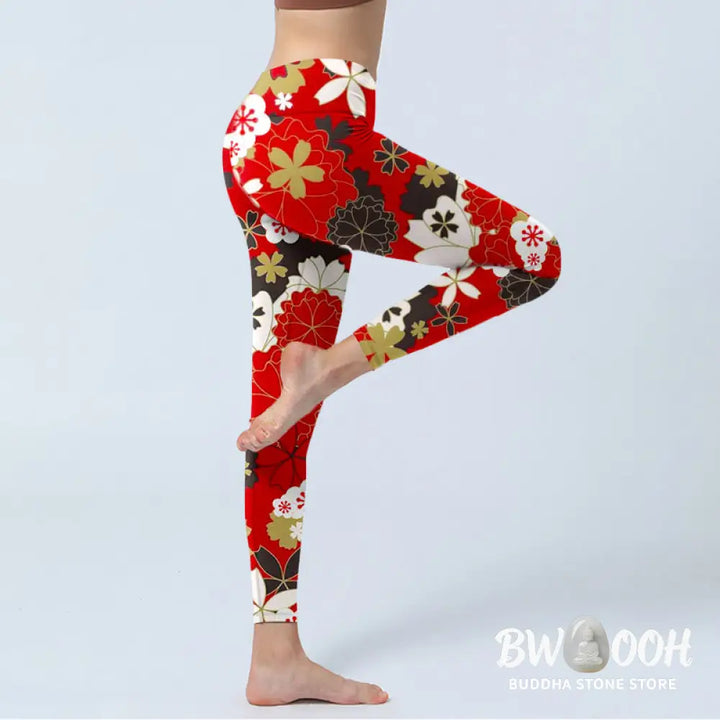 BWOOOH printed yoga leggings - Cherry Blossom Petals Pattern Print Gym 