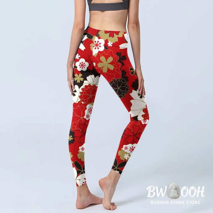 BWOOOH printed yoga leggings - Cherry Blossom Petals Pattern Print Gym 