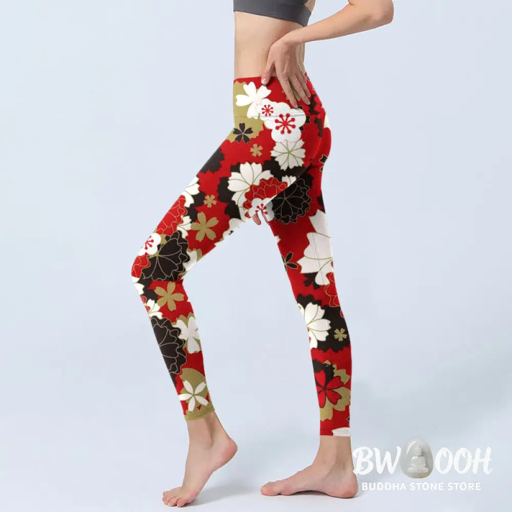 BWOOOH printed yoga leggings - Cherry Blossom Petals Pattern Print Gym 