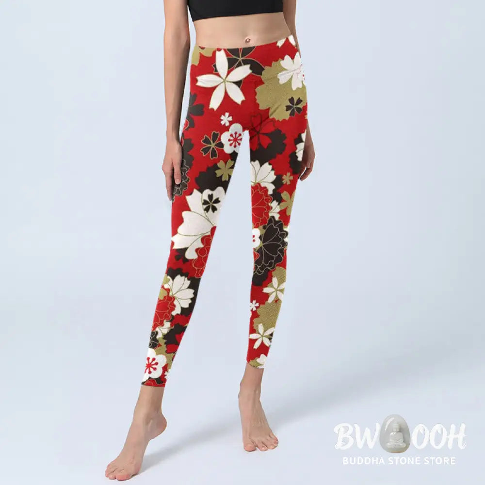 BWOOOH printed yoga leggings - Cherry Blossom Petals Pattern Print Gym 