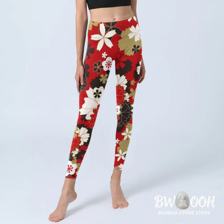 BWOOOH printed yoga leggings - Cherry Blossom Petals Pattern Print Gym 
