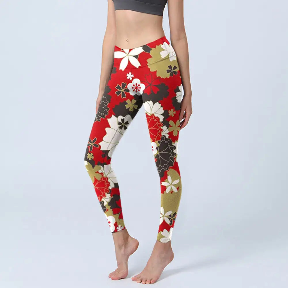 BWOOOH printed yoga leggings - Cherry Blossom Petals Pattern Print Gym 