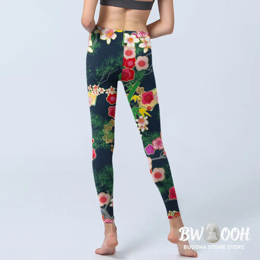 BWOOOH printed yoga leggings - Cherry Blossoms Bamboo Pine Tree Print G